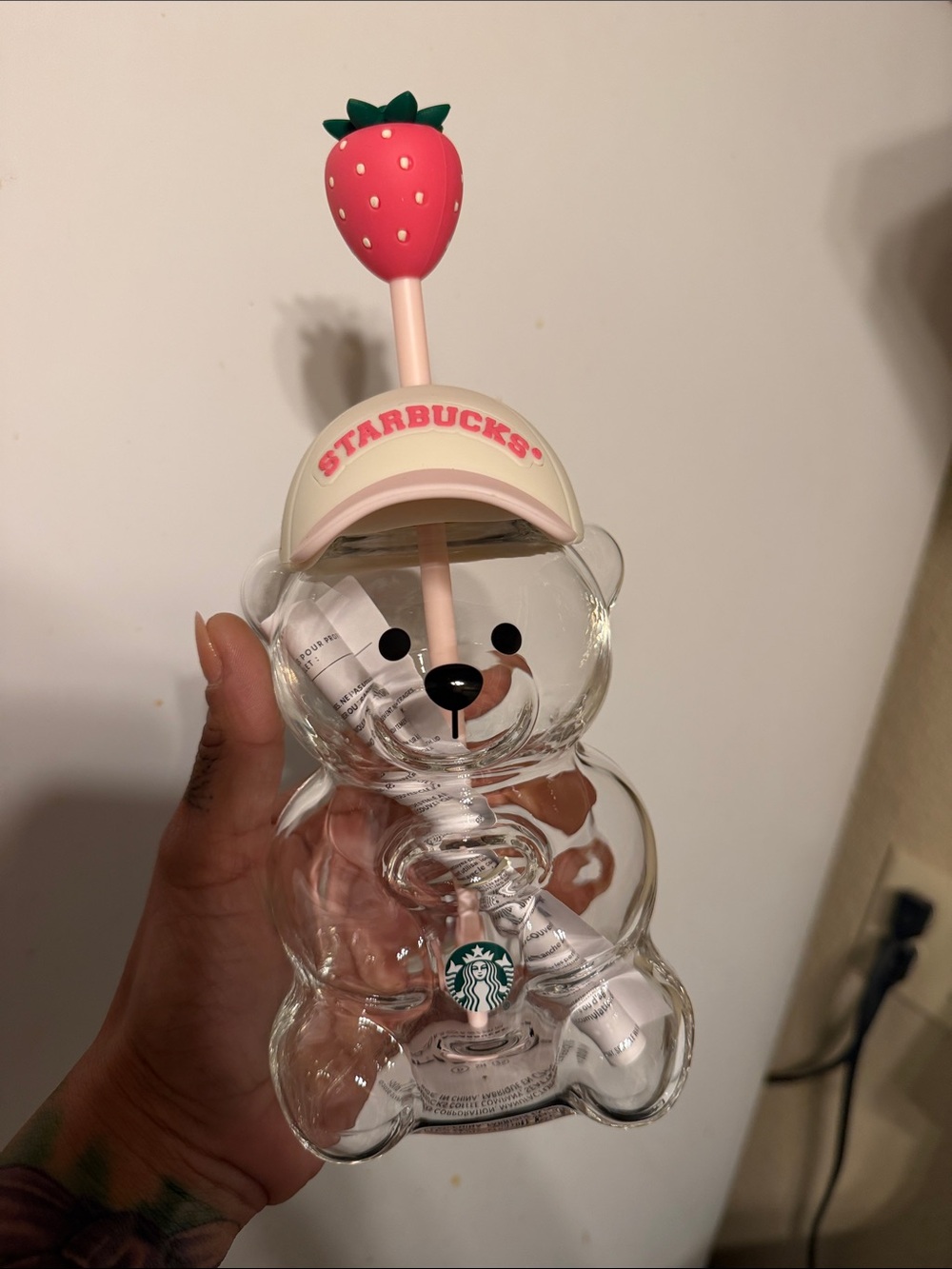 Starbucks Clear Bear Bottle with Pink Strawberry Straw